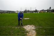 20 February 2022; Groundsman Andy Griffin tends to the pitch before the AIB All-Ireland Senior Camogie Club Championship Semi-Final match between Scariff Ogonnelloe, Clare and Oulart the Ballagh, Wexford at Clonmel Commercials in Clonmel, Tipperary. Photo by Harry Murphy/Sportsfile
