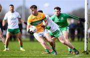 20 February 2022; Darragh Rooney of Leitrim is crowded out by Cathal Long of London during the Allianz Football League Division 4 match between Leitrim and London at Connacht GAA Centre of Excellence in Bekan, Mayo. Photo by Ben McShane/Sportsfile