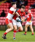 20 February 2022; Ian Maguire of Cork in action against Padraig McGrogan of Derry during the Allianz Football League Division 2 match between Derry and Cork at Derry GAA Centre of Excellence in Owenbeg, Derry. Photo by Sam Barnes/Sportsfile