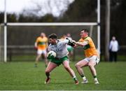 20 February 2022; James Hynes of London in action against Keith Beirne of Leitrim during the Allianz Football League Division 4 match between Leitrim and London at Connacht GAA Centre of Excellence in Bekan, Mayo. Photo by Ben McShane/Sportsfile