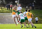 20 February 2022; Nathan McElwaine of London and Donal Wrynn of Leitrim contest a high ball during the Allianz Football League Division 4 match between Leitrim and London at Connacht GAA Centre of Excellence in Bekan, Mayo. Photo by Ben McShane/Sportsfile