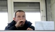 20 February 2022; Suspended Meath manager Andy McEntee watches on from the event controller box in the stand during the Allianz Football League Division 2 match between Meath and Down at Páirc Táilteann in Navan, Meath. Photo by Stephen McCarthy/Sportsfile