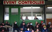 20 February 2022; Suspended Meath manager Andy McEntee, right, watches on from the event controller box in the stand during the Allianz Football League Division 2 match between Meath and Down at Pairc Táilteann in Navan, Meath. Photo by Stephen McCarthy/Sportsfile