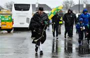 20 February 2022; Donegal supporter Christy Murray from Raphoe, Donegal, arrives with his bagpipes before the Allianz Football League Division 1 match between Kerry and Donegal at Fitzgerald Stadium in Killarney, Kerry. Photo by Brendan Moran/Sportsfile