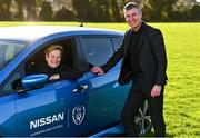22 February 2022; The FAI is pulling on the 'green jersey' having taken delivery of a fleet of electric vehicles from Nissan as its Official Vehicle Partner. 21 of the FAI’s coaches, development officers and administrators have taken delivery of the 100% electric Nissan LEAF as part of the green initiative which will help the FAI to reduce its carbon footprint as staff travel around Ireland to promote and support the development of Irish football. Republic of Ireland Managers Stephen Kenny and Vera Pauw were on hand to celebrate the delivery of the electric vehicles at FAI headquarters in Abbottstown and to mark the start of the Association’s move to a more sustainable vehicle fleet. Photo by Eóin Noonan/Sportsfile