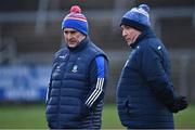 19 February 2022; Monaghan performance coach Liam Sheedy, left, with Monaghan manager Séamus McEnaney before the Allianz Football League Division 1 match between Armagh and Monaghan at Athletic Grounds in Armagh. Photo by Piaras Ó Mídheach/Sportsfile