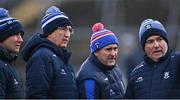 19 February 2022; Monaghan manager Séamus McEnaney, right, with members of his backroom team, from left, Vinny Corey, Donie Buckley, and Liam Sheedy before the Allianz Football League Division 1 match between Armagh and Monaghan at Athletic Grounds in Armagh. Photo by Piaras Ó Mídheach/Sportsfile