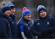19 February 2022; Monaghan manager Séamus McEnaney, right, with members of his backroom team, from left, Vinny Corey, Donie Buckley, and Liam Sheedy before the Allianz Football League Division 1 match between Armagh and Monaghan at Athletic Grounds in Armagh. Photo by Piaras Ó Mídheach/Sportsfile