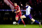 18 February 2022; Jordan McEneff of Shelbourne in action against Jay McClelland of St Patrick's Athletic during the SSE Airtricity League Premier Division match between Shelbourne and St Patrick's Athletic at Tolka Park in Dublin. Photo by Sam Barnes/Sportsfile
