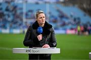 19 February 2022; RTÉ presenter Jacqui Hurley during RTÉ's pre-match analysis before the United Rugby Championship match between Leinster and Ospreys at RDS Arena in Dublin. Photo by Brendan Moran/Sportsfile