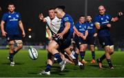 19 February 2022; James Lowe of Leinster clears the ball during the United Rugby Championship match between Leinster and Ospreys at RDS Arena in Dublin. Photo by Brendan Moran/Sportsfile
