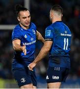 19 February 2022; James Lowe of Leinster, left, comes on to replace teammate Dave Kearney during the United Rugby Championship match between Leinster and Ospreys at RDS Arena in Dublin. Photo by Brendan Moran/Sportsfile