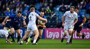 19 February 2022; Dave Kearney of Leinster is tackled by Kieran Williams of Ospreys during the United Rugby Championship match between Leinster and Ospreys at RDS Arena in Dublin. Photo by Brendan Moran/Sportsfile