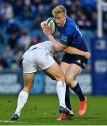 19 February 2022; Jamie Osborne of Leinster is tackled by Michael Collins of Ospreys during the United Rugby Championship match between Leinster and Ospreys at RDS Arena in Dublin. Photo by Brendan Moran/Sportsfile