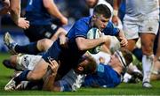 19 February 2022; Luke McGrath of Leinster scores a try, which was subsequently disallowed by the TMO, during the United Rugby Championship match between Leinster and Ospreys at RDS Arena in Dublin. Photo by Brendan Moran/Sportsfile