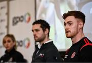 21 February 2022; Tyrone footballer Conor Meyler speaking during a GPA Media Briefing ahead of GAA Congress at the Radisson Dublin Airport in Dublin. Photo by David Fitzgerald/Sportsfile