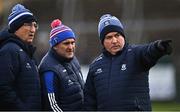 19 February 2022; Monaghan manager Séamus McEnaney, right, with members of his backroom team, from left, Donie Buckley, and Liam Sheedy before the Allianz Football League Division 1 match between Armagh and Monaghan at Athletic Grounds in Armagh. Photo by Piaras Ó Mídheach/Sportsfile