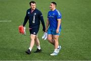21 February 2022; Peter Dooley, left, and Jacob Barrett during a Leinster Rugby squad training session at Energia Park in Dublin. Photo by Harry Murphy/Sportsfile