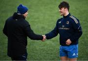 21 February 2022; David Dooley shakes hands with backs coach Felipe Contepomi during a Leinster Rugby squad training session at Energia Park in Dublin. Photo by Harry Murphy/Sportsfile
