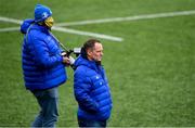 21 February 2022; Senior communications & media manager Marcus Ó Buachalla and videographer Robert Maguire during a Leinster Rugby squad training session at Energia Park in Dublin. Photo by Harry Murphy/Sportsfile