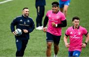 21 February 2022; Players, from left, Dave Kearney, Michael Ala'alatoa and Michael Moloney during a Leinster Rugby squad training session at Energia Park in Dublin. Photo by Harry Murphy/Sportsfile