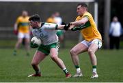 20 February 2022; James Hynes of London and Keith Beirne of Leitrim during the Allianz Football League Division 4 match between Leitrim and London at Connacht GAA Centre of Excellence in Bekan, Mayo. Photo by Ben McShane/Sportsfile