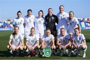 22 February 2022; The Republic of Ireland team, back row, from left to right, Jessica Ziu, Niamh Fahey, Lucy Quinn, Courtney Brosnan, Louise Quinn and Ruesha Littlejohn. Front row, from left to right, Kyra Carusa, Denise O'Sullivan, Katie McCabe, Savannah McCarthy and Heather Payne before the Pinatar Cup Third Place Play-off match between Wales and Republic of Ireland at La Manga in Murcia, Spain. Photo by Silvestre Szpylma/Sportsfile
