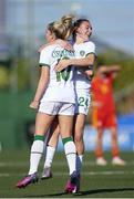22 February 2022; Denise O'Sullivan, left, of Republic of Ireland celebrates with teammate Jessica Ziu after scoring her side's first goal during the Pinatar Cup Third Place Play-off match between Wales and Republic of Ireland at La Manga in Murcia, Spain. Photo by Silvestre Szpylma/Sportsfile