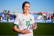 22 February 2022; Denise O'Sullivan with the player of the match award after the Pinatar Cup Third Place Play-off match between Wales and Republic of Ireland at La Manga in Murcia, Spain. Photo by Silvestre Szpylma/Sportsfile