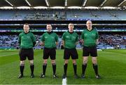12 February 2022; Match officials, from left; sideline official Tarlach Conway, linesman Colum Cunning, referee James Owens, and linesman Johnny Murphy before the AIB GAA Hurling All-Ireland Senior Club Championship Final match between Ballygunner, Waterford, and Shamrocks, Kilkenny, at Croke Park in Dublin. Photo by Piaras Ó Mídheach/Sportsfile