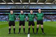 12 February 2022; Match officials, from left; sideline official Tarlach Conway, linesman Colum Cunning, referee James Owens, and linesman Johnny Murphy before the AIB GAA Hurling All-Ireland Senior Club Championship Final match between Ballygunner, Waterford, and Shamrocks, Kilkenny, at Croke Park in Dublin. Photo by Piaras Ó Mídheach/Sportsfile