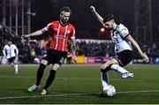 18 February 2022; Joe Adams of Dundalk and Cameron Dummigan of Derry City during the SSE Airtricity League Premier Division match between Dundalk and Derry City at Oriel Park in Dundalk, Louth. Photo by Ben McShane/Sportsfile