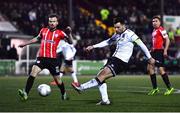 18 February 2022; Patrick Hoban of Dundalk and Cameron Dummigan of Derry City during the SSE Airtricity League Premier Division match between Dundalk and Derry City at Oriel Park in Dundalk, Louth. Photo by Ben McShane/Sportsfile