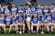 5 February 2022; Naas captain Brian Byrne, 13, waits for his teammates to arrive for the team photograph before the AIB GAA Hurling All-Ireland Intermediate Club Championship Final match between Kilmoyley, Kerry, and Naas, Kildare, at Croke Park in Dublin. Photo by Piaras Ó Mídheach/Sportsfile