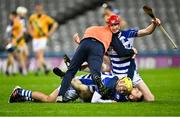 5 February 2022; James Burke of Naas, right, celebrates with teammates after their side's victory in the AIB GAA Hurling All-Ireland Intermediate Club Championship Final match between Kilmoyley, Kerry, and Naas, Kildare, at Croke Park in Dublin. Photo by Piaras Ó Mídheach/Sportsfile