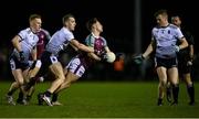 16 February 2022; Cathal Sweeney of NUI Galway is tackled by Eoghan McLoughlin of UL during the Electric Ireland HE GAA Sigerson Cup Final match between NUI Galway and University of Limerick at IT Carlow in Carlow. Photo by Piaras Ó Mídheach/Sportsfile