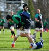 24 February 2022; Josh van der Flier, left, and Caelan Doris during Ireland rugby squad training at Carton House in Maynooth, Kildare. Photo by Brendan Moran/Sportsfile