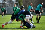 24 February 2022; Caelan Doris, left, and Josh van der Flier during Ireland rugby squad training at Carton House in Maynooth, Kildare. Photo by Brendan Moran/Sportsfile
