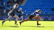 24 February 2022; Taragh Kirwan of North Midlands scores her side's fourth try during the Bank of Ireland Leinster Rugby Sarah Robinson Cup - Round 3 match between Metro and North Midlands at Energia Park in Dublin. Photo by Seb Daly/Sportsfile