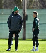 24 February 2022; Head coach Andy Farrell, left, and Michael Lowry during Ireland rugby squad training at Carton House in Maynooth, Kildare. Photo by Brendan Moran/Sportsfile