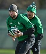 24 February 2022; Robbie Henshaw, left, and James Lowe during Ireland rugby squad training at Carton House in Maynooth, Kildare. Photo by Brendan Moran/Sportsfile