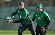 24 February 2022; Robbie Henshaw, left, and James Lowe during Ireland rugby squad training at Carton House in Maynooth, Kildare. Photo by Brendan Moran/Sportsfile