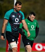 24 February 2022; Cian Healy, right, and Tadhg Beirne during Ireland rugby squad training at Carton House in Maynooth, Kildare. Photo by Brendan Moran/Sportsfile