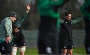 24 February 2022; Joey Carbery, right, and Jonathan Sexton during Ireland rugby squad training at Carton House in Maynooth, Kildare. Photo by Brendan Moran/Sportsfile