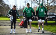 24 February 2022; Ireland players, from left, Michael Lowry, Josh van der Flier and Jack Conan arrive for squad training at Carton House in Maynooth, Kildare. Photo by Brendan Moran/Sportsfile