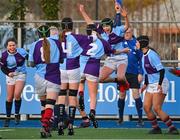 24 February 2022; South East players celebrate at the final whistle after their side's victory in the Bank of Ireland Leinster Rugby Sarah Robinson Cup Round 3 match between South East and North East at Energia Park in Dublin. Photo by Seb Daly/Sportsfile