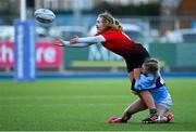 24 February 2022; Cara Martin of North East is tackled by Eve Prendergast of South East during the Bank of Ireland Leinster Rugby Sarah Robinson Cup Round 3 match between South East and North East at Energia Park in Dublin. Photo by Seb Daly/Sportsfile