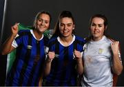 24 February 2022; Kelsey Munroe, Jessica Hennessy and Niamh Coombes during an Athlone Town Women squad portrait session at Athlone Town Stadium in Athlone. Photo by Harry Murphy/Sportsfile
