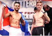 25 February 2022; Robeisy Ramirez, left,and Eric Donovan during the weigh in before their featherweight fight at SEC in Glasgow, Scotland. Photo by Mikey Williams/Top Rank via Sportsfile