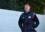 25 February 2022; Chris Forrester of St Patrick's Athletic arriving before the SSE Airtricity League Premier Division match between St Patrick's Athletic and Sligo Rovers at Richmond Park in Dublin. Photo by Eóin Noonan/Sportsfile